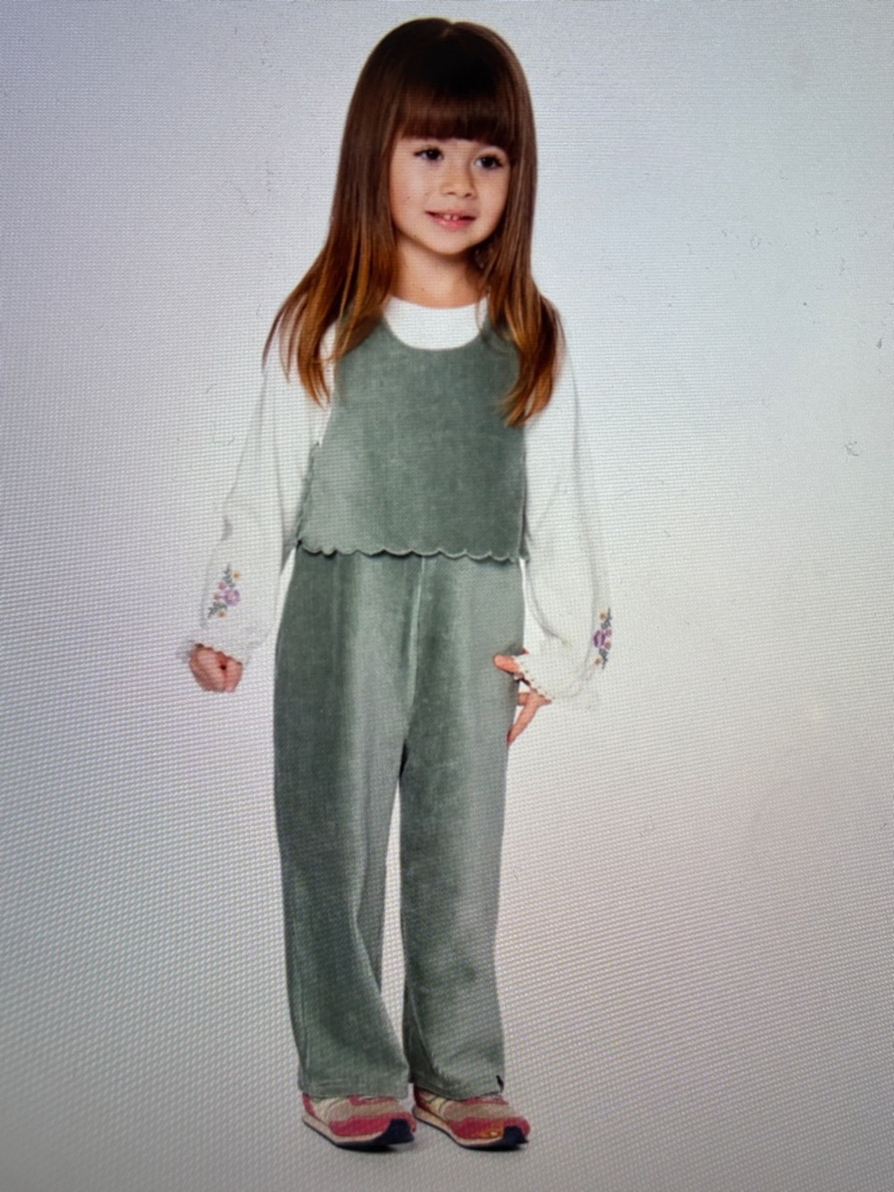 deux par deux Corduroy Scalloped Jumpsuit in Sage